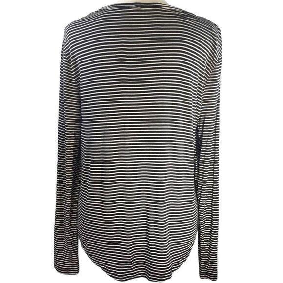 Double Zero Black White Striped Long Sleeve Top Sz L Womens Blouse Stretchy Tee - Picture 4 of 6
